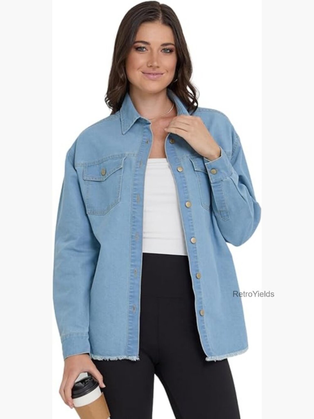 Oversized Denim Button Down Shirt Plus Size XS-3X